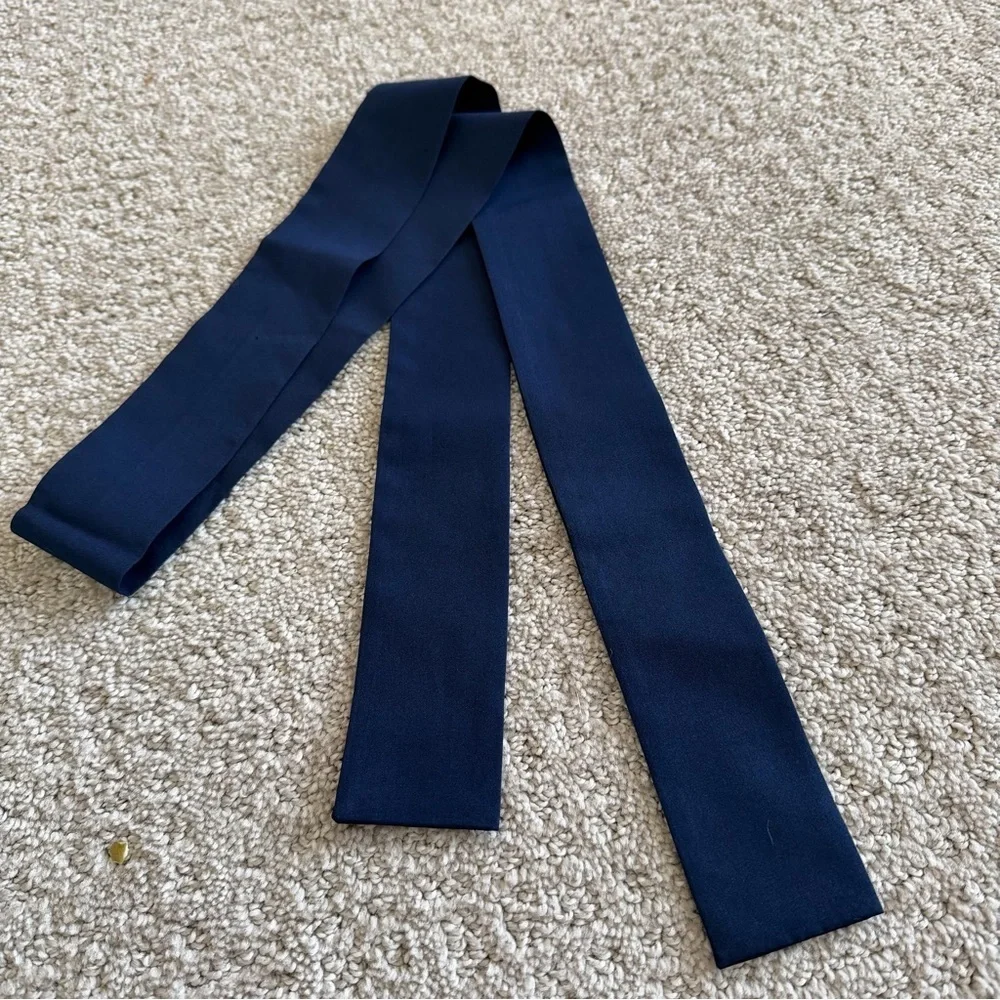 Vintage Blue Thin Slinky Scarf Ascot Necktie Bow Foulard Cravat Y2K Secretary